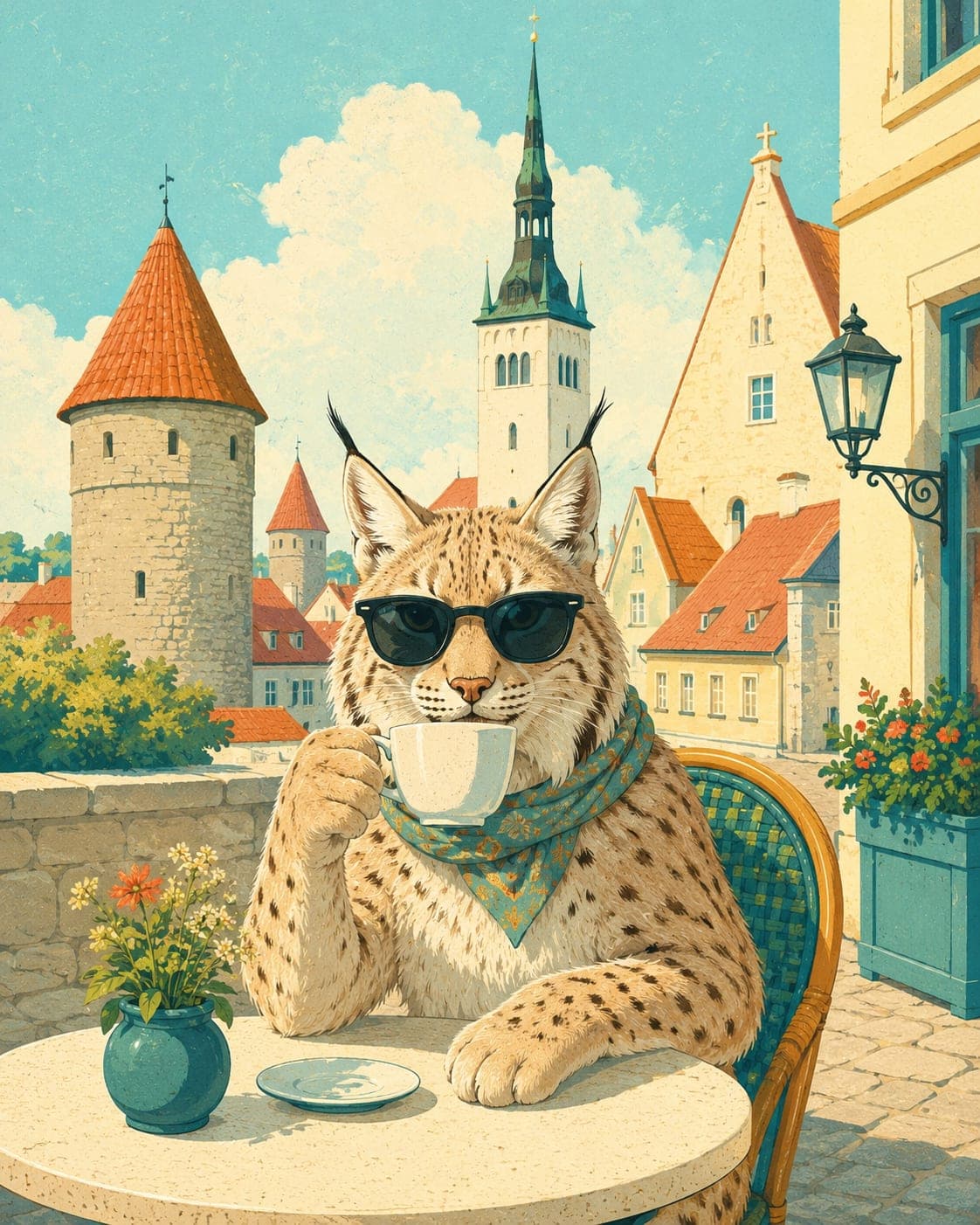 A lynx over coffee in a Tallinn old-town street